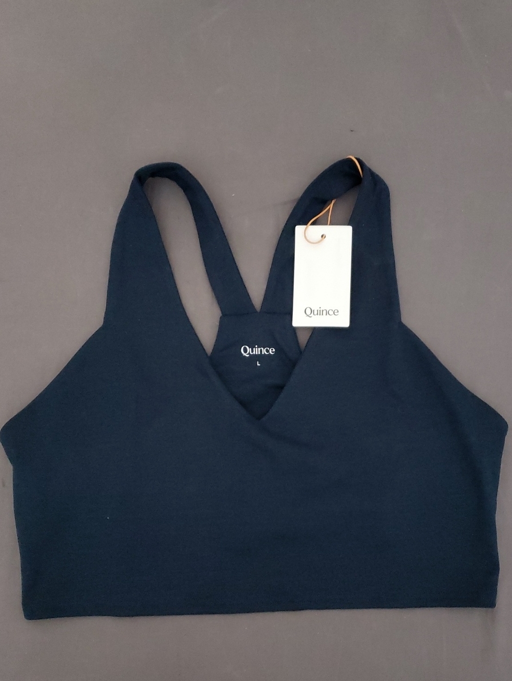 Quince Navy V-Neck Crop Tank Top